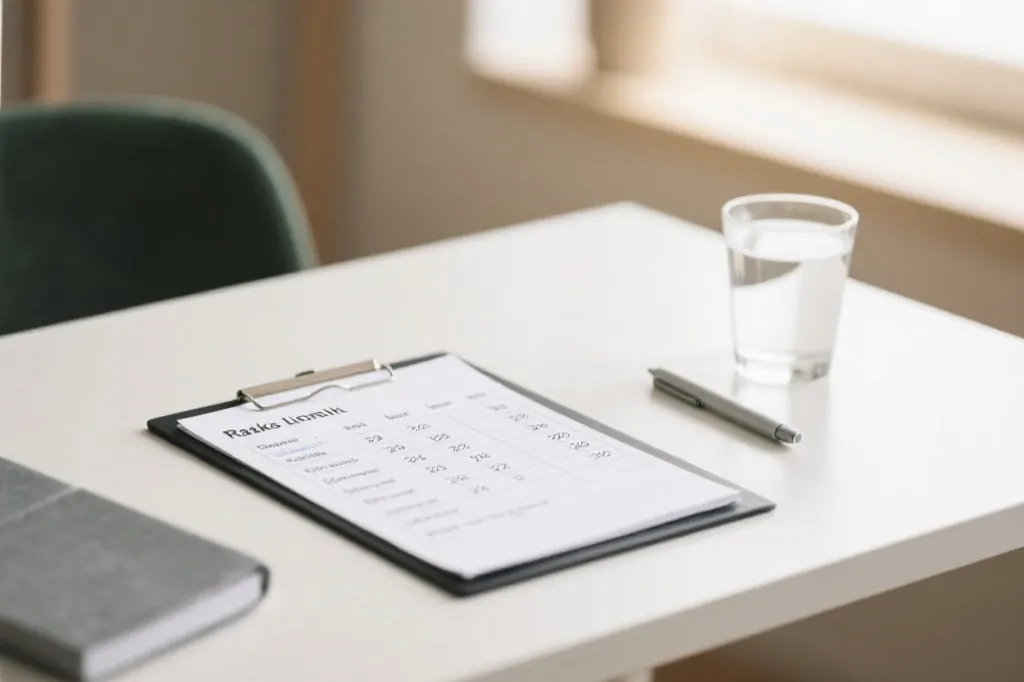 桌面上摆放笔记本与风险清单，旁边是比赛日程表，理性决策氛围