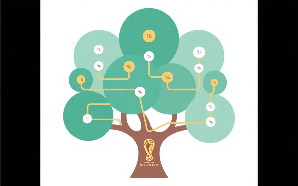 淘汰赛对阵树与概率气泡图，用颜色区分晋级路径难度